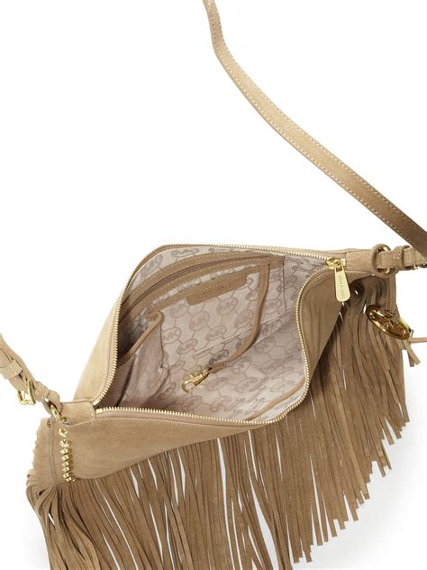 michael kors billy fringe small messenger bag|Michael Kors Gray Cinder Suede Billy Fringe Messenger Bag .